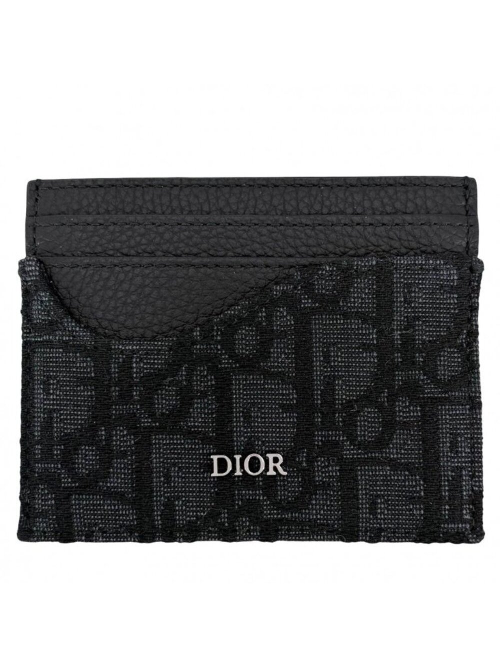 Dior Card Case Saddle Holder Oblique Calf Jacquard Black Gunmetal - Picture 1 of 5